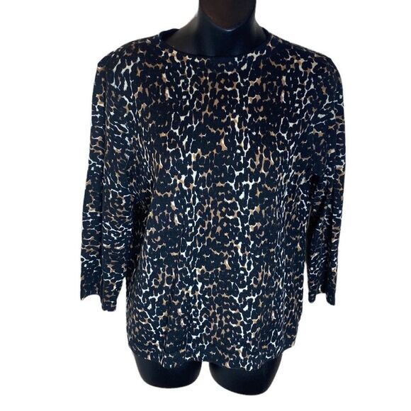 Talbots pure merino wool cheetah print long sleeve boxy style sweater top med - Picture 1 of 5